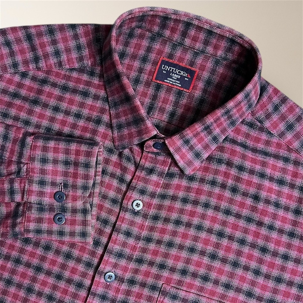 UNTUCKit Calde Mens L Tall Black Red Plaid Cotton Button Down Long Sleeve Shirt